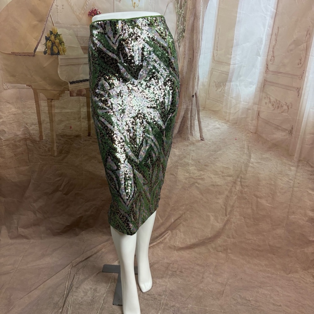 NEW La Superbe Liza Rattlers Green Sequin Pencil Skirt - Picture 2 of 12